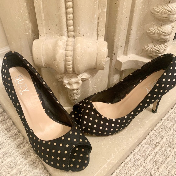 Polka Dot Peep Toe Heels - Picture 1 of 3